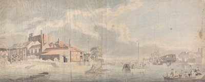 Un muelle del Támesis con el Puente de Westminster en la distancia de Samuel Scott